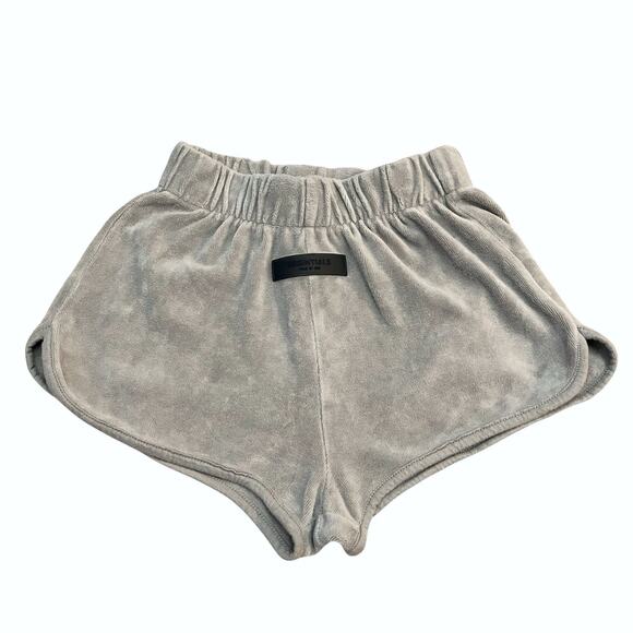 Essentials Fear Of God Womens Velour Beach Shorts XS Gray Logo Pull On Vacation - Picture 1 of 10